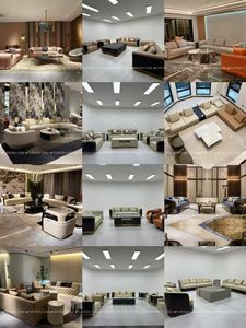 أثاث غرفة معيشة فاخر بتصميم إيطالي مقطعي 1 + 2 + 3 أريكة سوداء رمادية الشكل L - Product Image 5