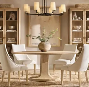 Conjuntos de comedor de lujo con diseño de mediados de siglo OEM Sassanid, mesa de comedor redonda Evette de roble blanco americano - Product Image 1