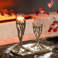 Flolenco Luxe Rustique Porte-bougie en métal style branche avec base en forme de racine et bougeoir en verre pour décoration de centre de table de mariage
