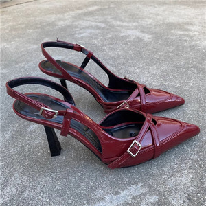 Nouvelles Sandales Polyvalentes à Brides Croisées et <span class=keywords><strong>Petit</strong></span> Orteil, Escarpins à Talons Hauts en Cuir Verni à Bout Pointu pour Femmes - Product Image 3