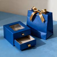 Mini-sacs et boîtes d'emballage pour bijoux, boîte à bagues personnalisée en carton avec fenêtre frontale, type tiroir, boîte à bijoux de luxe avec ruban de tirage