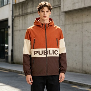 Veste coupe-vent à capuche pour homme, impression à l'encre personnalisée, style décontracté, 100% polyester, imperméable, patchwork, vêtements d'extérieur pour l'automne, veste pour homme - Product Image 3