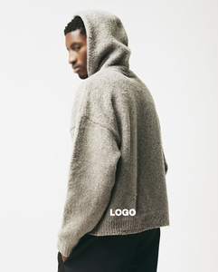 Sudadera con capucha de invierno personalizable para hombre, tejido con patrón 3D de punto polar, Color sólido, serigrafía bordada, ecológica - Product Image 2