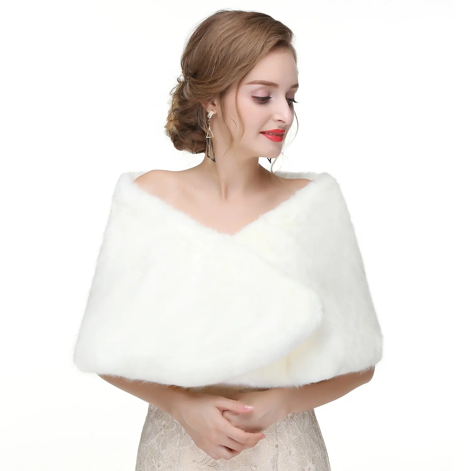 Ivoor Zwart Rood Grijs Bont Winter Bolero Vrouwen Bruids Sjaal Bruiloft Cape 2021 Bridal Cloaks Wedding Jas Voor Avond party