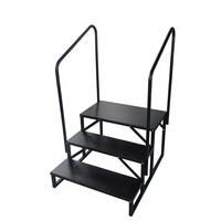 Support de fixation portable pour escalier de camping-car à 3 marches avec 2 mains courantes et plateau antidérapant