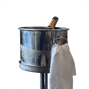 Cubo de hielo redondo de metal con capacidad de 7 litros, estilo francés, para enfriar champán, de aluminio, con asas, apto para contacto con alimentos. - Product Image 1