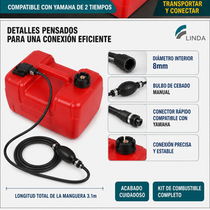 LINDA Fabrica Directa Réservoir de Carburant Marin 12L avec Tuyau 3.1m 8mm pour Moteur Hors-Bord Yamaha CE EPA ErP CARB - Product Image 4