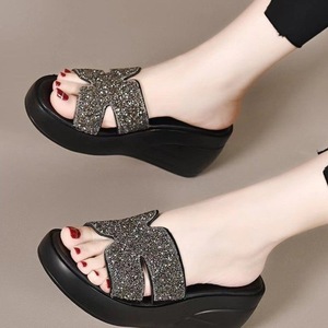 Nouvelles sandales compensées à plateforme épaisse et semelle souple, ornées de strass, pour femme, style décontracté, collection été 2025 - Product Image 2