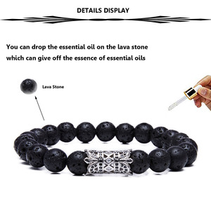 <span class=keywords><strong>Pulsera</strong></span> de cuentas de Lava Rock para hombre, corona larga de 8MM, difusor de aceite esencial para aromaterapia, Ideal para antiestrés - Product Image 6