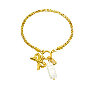 Gold Plated Braided Chain Bracelet With Bow And Shell Charm Stainless Steel Jewelry Gift - Product Image 5