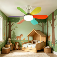 Ventilateur de plafond LED E27 coloré à 6 pales amovibles, télécommande, moteur DC, pour chambre d'enfant, décoration intérieure.
