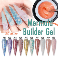 Gel de construction pour ongles effet sirène, 20 couleurs, gel UV pailleté pour extension d'ongles, usage professionnel en salon, gel de construction holographique pour extension d'ongles en salon
