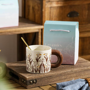 Vintage <b>Floral</b> Ceramic <b>Mug</b> With Brown Handle For Coffee Tea Gift Present Chaozhou Made - Product Image 1