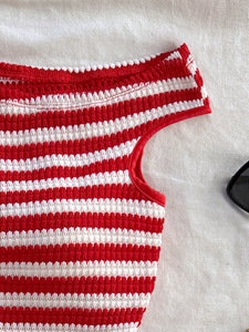 เสื้อแขนกุดลายทางสไตล์วันหยุดฤดูใบไม้ผลิของผู้หญิงและกางเกงขาสั้นเหนือเข่าชุดลำลอง 2 ชิ้นแฟชั่น - Product Image 3