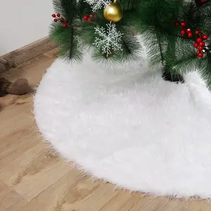 毛绒纯快乐圣诞树裙白色树裙冬季室内垫蓬松仿皮草地毯新年家居装饰品