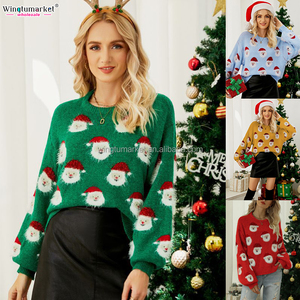 Vente en gros de pulls d'hiver en tricot de grande taille à manches longues en mohair pulls de Noël pour enfants et père Noël pour femmes - Product Image 3