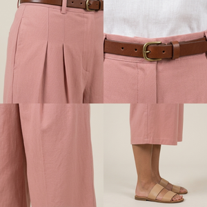 Shorts-jupe plissés taille haute pour femmes avec ceinture, couleur unie, coupe ample, élégants, roses, vente en gros, OEM ODM - Product Image 4