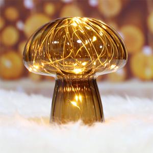 โคมไฟตั้งโต๊ะ LED รูปเห็ด ใช้แบตเตอรี่ โคมไฟข้างเตียงน่ารัก ทำจากแก้ว เหมาะสำหรับห้องนอน ห้องนั่งเล่น และห้องทำงาน - Product Image 1