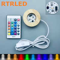 Base lumineuse LED ronde en bois, RVB à cycle automatique, en bois de caoutchouc, alimentation USB, pour support de présentation de sculptures en résine de chambre à coucher