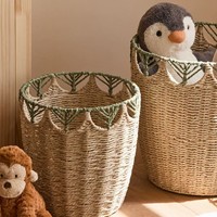 Panier à linge en corde de papier écologique avec bord creux, grande capacité, rangement tressé pour vêtements et jouets, organisateur en fibres naturelles