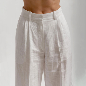 Completo Estivo a Due Pezzi in <span class=keywords><strong>Lino</strong></span>/Cotone con Top Senza Maniche e Pantaloni, Scollo a V, Tinta Unita, Personalizzabile per <span class=keywords><strong>Donna</strong></span> - Product Image 6