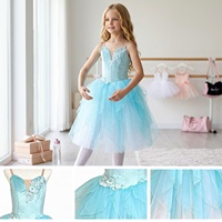Robe de tutu longue bleu aqua pour filles AL-R0876 avec bretelles et dentelle, robe de danse romantique pour enfants, fourniture directe d'usine