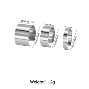 Edelstahl Elektroplattiertes Geometrisches Ins-Style Offenes Ringset für Männer Frauen Paare Glatter Hip-Hop 3-teiliges Set Breiter Ring Mode - Product Image 2