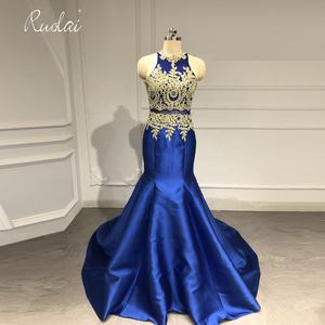 OEV-L4334 taglie forti <span class=keywords><strong>blu</strong></span> arabe con Applique <span class=keywords><strong>oro</strong></span> abito lungo abiti da sera per la madre della sposa - Product Image 1