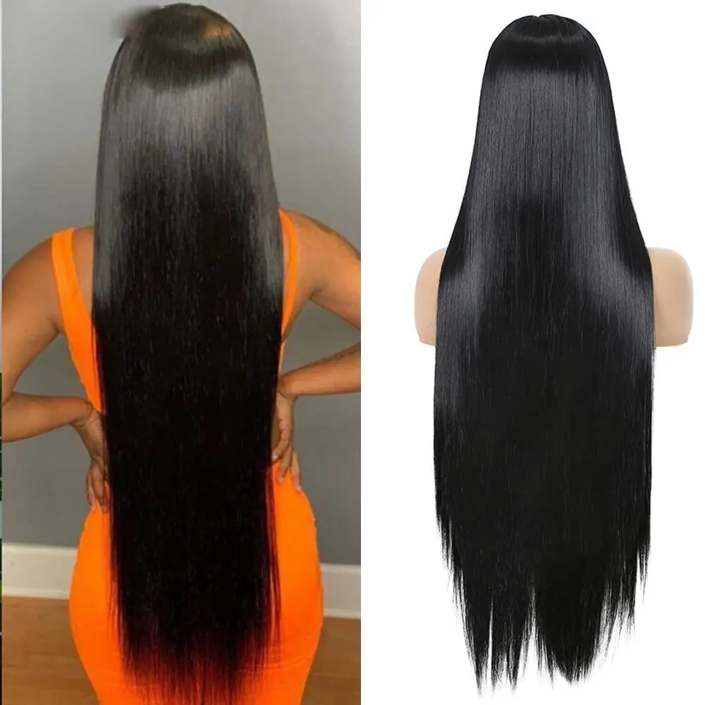 Natural Black Long Body Wave Synthetic Lace Front Wigs For Black Women Gluless Wig with Natural Hairline Baby Hair Middle Part