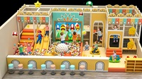 Équipement de jeu intérieur personnalisé, thème Mario, avec double toboggan jaune, piscine à balles, trampoline et escalier en spirale à motif poussin |   FEC pour enfants