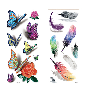 Adesivi per Tatuaggi Temporanei 3D a Forma <span class=keywords><strong>di</strong></span> Fiore e Farfalla, Impermeabili, Colorati CMYK, Facili da Applicare e Rimuovere - Product Image 4