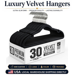 30 PACK Custom Luxury Flocked Velvet <b>Hangers</b> for Clothes OEM Manufacturer Anti-Slip Coat Suit Dresses Pants Clothes <b>Hanger</b> - Product Image 1
