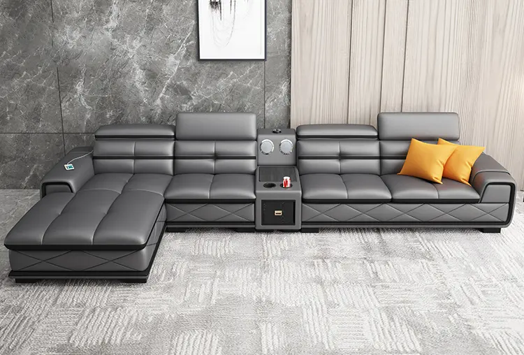 Modern Itailian L Shape Sofa Simple Leather Sofa Living Room Combination Function Luxury Sofa Set