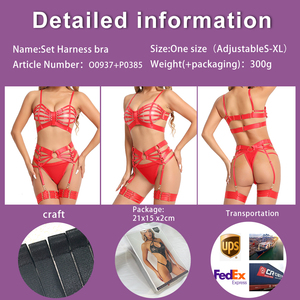 Completo Lingerie Sexy da Donna Rosso con Bretelle, Reggiseno a Gabbia Scavata, Cintura Reggicalze a <span class=keywords><strong>Vita</strong></span> <span class=keywords><strong>Alta</strong></span> e Perizoma - <span class=keywords><strong>Costume</strong></span> per San Valentino - Product Image 6