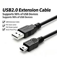 Kabel Ekstensi USB2.0 USB-A Mini USB 5pin Port Bentuk-T Konduktor Tembaga Penuh Isolasi PVC dengan Cincin Magnetik