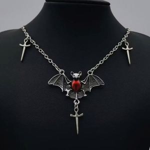 Gothic Vampire Bat Pendant Necklace Halloween Jewelry Accessories for Women Men Blood Crystal Thorn Paganism Witch <b>Choker</b> Chains - Product Image 3