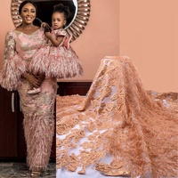 Tissu Brocart Nouvelle Dentelle Française Africaine avec Plumes Moelleuses, Broderie Jacquard Nigériane en Dentelle Filet pour Robe 1789