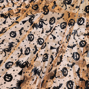 Nuevos diseños Fancy Shiny Foil Tul Mesh <span class=keywords><strong>Halloween</strong></span> Black Skull Bat Spider Mesh Fabric by the Yard - Product Image 5