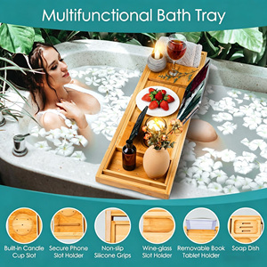 Di lusso in legno di bambù pieghevole mensola vasca da bagno Spa vassoio contenitore Organizer con portasapone Non Slip e porta libri accessori - Product Image 2