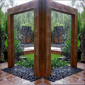 Fontaine <span class=keywords><strong>d</strong></span>'<span class=keywords><strong>eau</strong></span> de jardin extérieure en acier corten avec <span class=keywords><strong>rideau</strong></span> de pluie et LED - Product Image 1