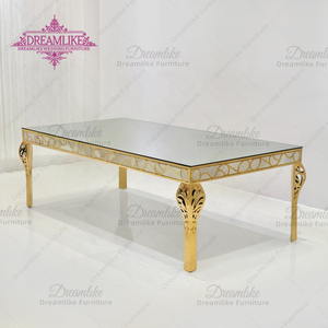 Moderno rettangolo di lusso banchetto specchio di vetro tavolo da pranzo oro o argento in acciaio inox per ristoranti di nozze - Product Image 2