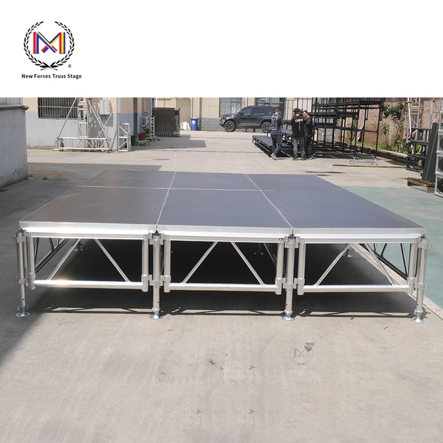 4x4ft 4x8ft Aluminum Alloy Portable Stage Adjustable Height Modular Mobile Staging Platform TUV Certified Double-Layer 500kg