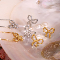 Ensemble collier et boucles d'oreilles HL minimaliste en acier inoxydable plaqué or 316L 18K avec nœud papillon, bijoux tendance