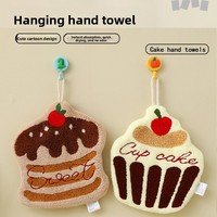Serviette de cuisine suspendue en polaire corail brodée, style gâteau, absorbante, épaisse, non pelucheuse, pour salle de bain