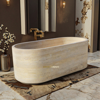Baignoire en travertin beige naturel sculptée à la main de style occidental décorative d'intérieur sur mesure de l'usine JUNREN