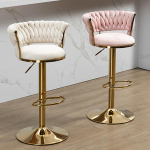 Taburetes altos de lujo para comedor al aire libre de terciopelo tejido moderno con mostrador ajustable giratorio para <span class=keywords><strong>restaurante</strong></span> de Metal dorado, sillas de Bar para Cocina - Product Image 2