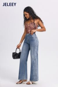 Pantalones de algodón cómodos, estilo de pierna ancha, modernos y cómodos, con diseño teñido y estampado, ideales para ir al trabajo. - Product Image 3