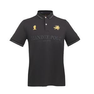 HANDEE POLO Polo à manches courtes pour homme, noir, logo brodé, coton piqué décontracté, respirant, coupe classique - Product Image 1