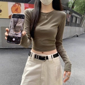 Top Corto Ricamato da Donna a Maniche Lunghe Bianco con Spalle Scoperte, Vestibilità Slim, Stile Dolce e Piccante, per Primavera Autunno - Product Image 2