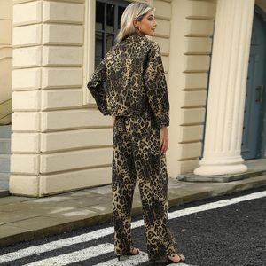 Ensemble en jean personnalisé pour femme 2026, imprimé guépard, veste à manches longues et pantalon, tenue deux pièces avec boutons, lavable - Product Image 2